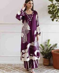 Burgundy & white Color Printed Kurta with Pant