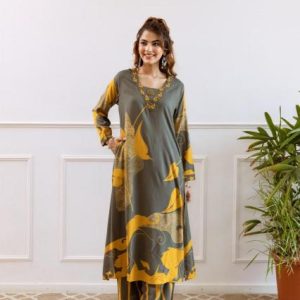 Light Green & Orang Color Printed Kurta with Pant