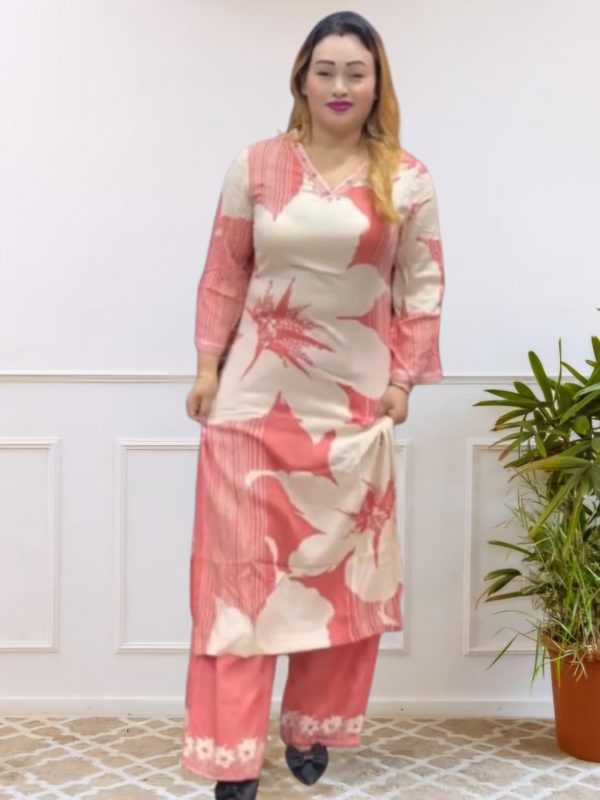 pink & white Color Printed Kurta with Pant