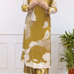 Yellow & white Color Printed Kurta with Pant