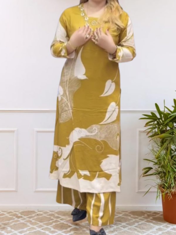 Yellow & white Color Printed Kurta with Pant
